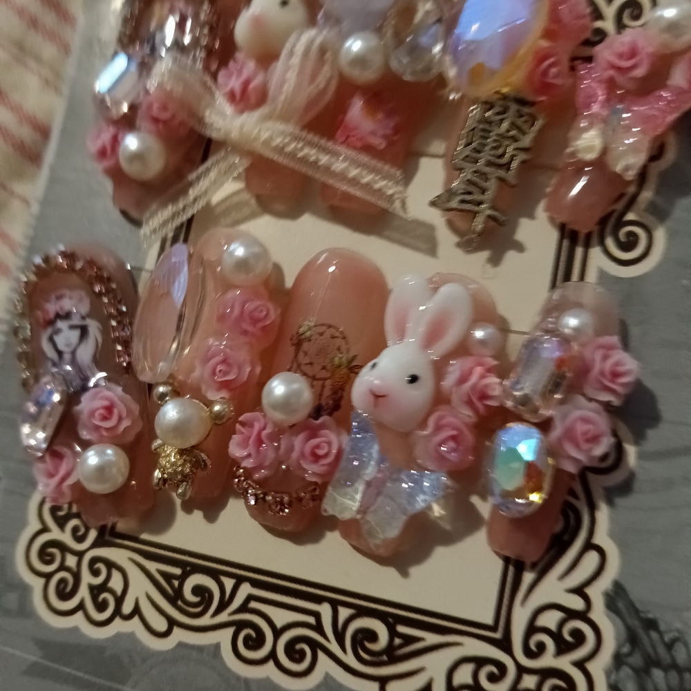 2.5 Coffin M Beautiful Victorian Easter Nail . 1 Set Blue 1 Pink 🩷.